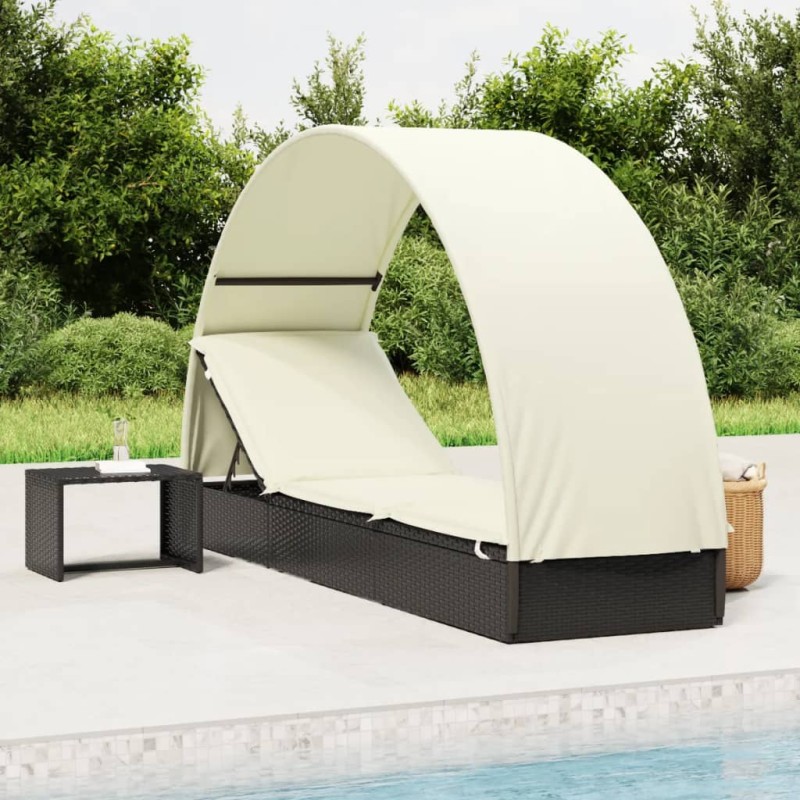 Sonnenliege mit Runddach Schwarz 211x57x140 cm Poly Rattan Sonnenliege mit Runddach Schwarz 211x57x140 cm Poly Rattan