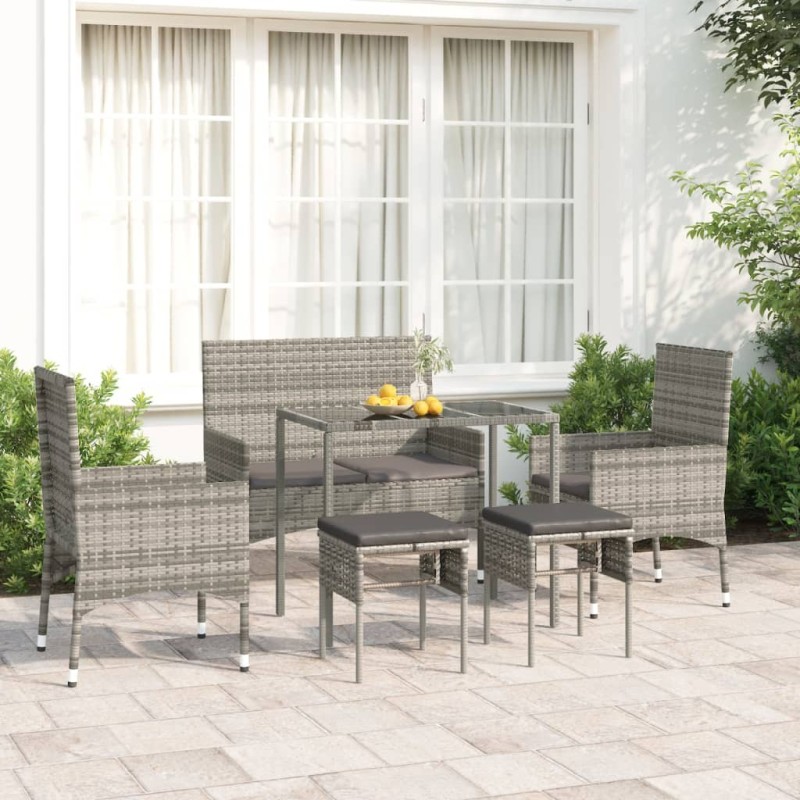 vidaXL 6-tlg. Garten-Lounge-Set mit Kissen Grau Poly Rattan vidaXL 6-tlg. Garten-Lounge-Set mit Kissen Grau Poly Rattan