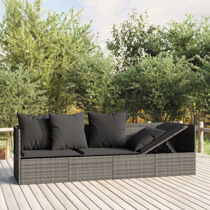 Outdoor-Loungebett mit Kissen Grau Poly Rattan Outdoor-Loungebett mit Kissen Grau Poly Rattan