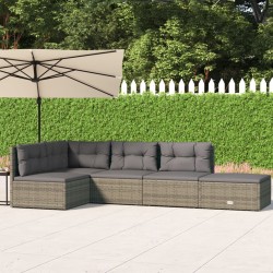 5-tlg. Garten-Lounge-Set mit Kissen Grau Poly Rattan
