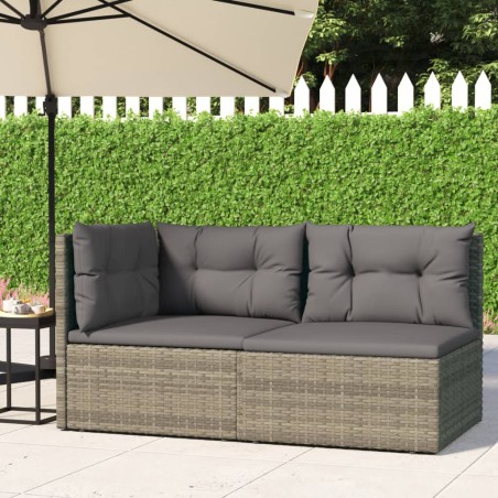 2-tlg. Garten-Lounge-Set mit Kissen Grau Poly Rattan