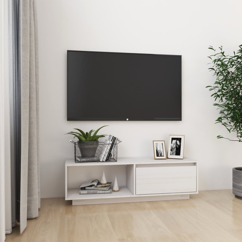 vidaXL TV-Schrank Weiß 110x30x33,5 cm Massivholz Kiefer vidaXL TV-Schrank Weiß 110x30x33,5 cm Massivholz Kiefer