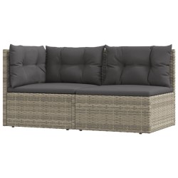 2-tlg. Garten-Lounge-Set mit Kissen Grau Poly Rattan