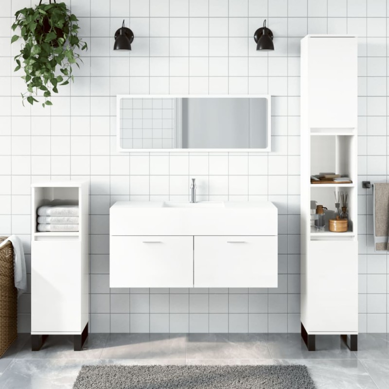 vidaXL Badschrank mit Spiegel Hochglanz-Weiß Holzwerkstoff vidaXL Badschrank mit Spiegel Hochglanz-Weiß Holzwerkstoff