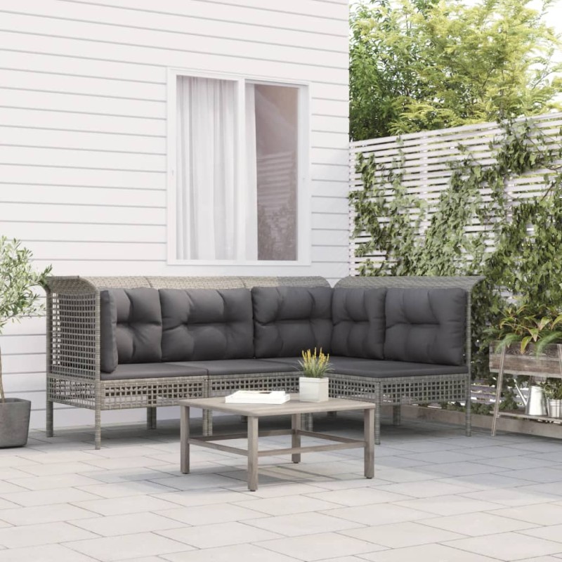 vidaXL 4-tlg. Garten-Lounge-Set mit Kissen Grau Poly Rattan vidaXL 4-tlg. Garten-Lounge-Set mit Kissen Grau Poly Rattan