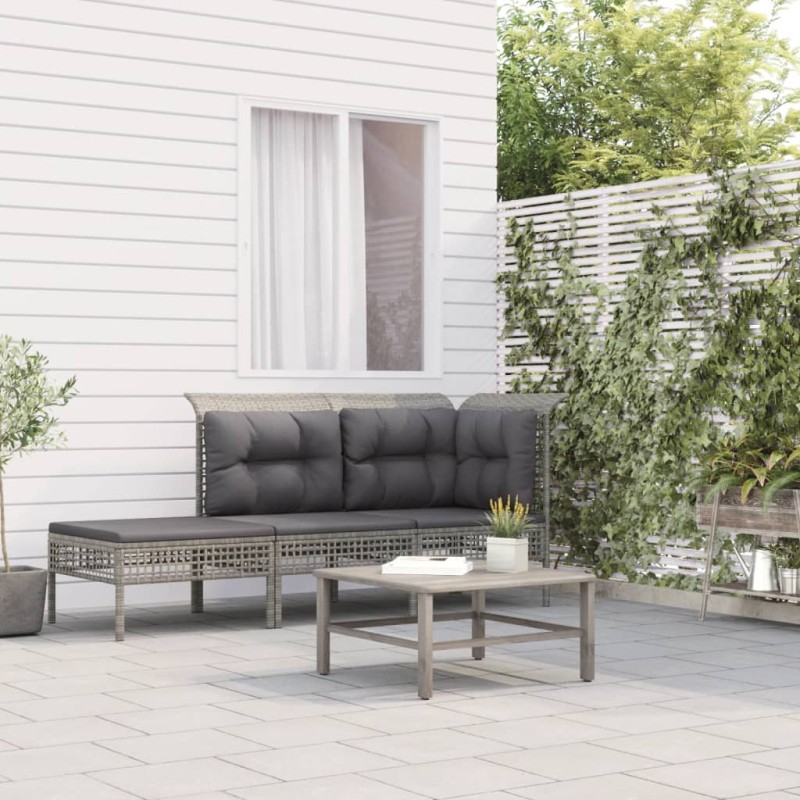 3-tlg. Garten-Lounge-Set mit Kissen Grau Poly Rattan 3-tlg. Garten-Lounge-Set mit Kissen Grau Poly Rattan