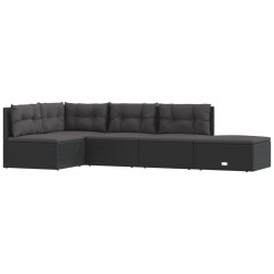 5-tlg. Garten-Lounge-Set mit Kissen Schwarz Poly Rattan