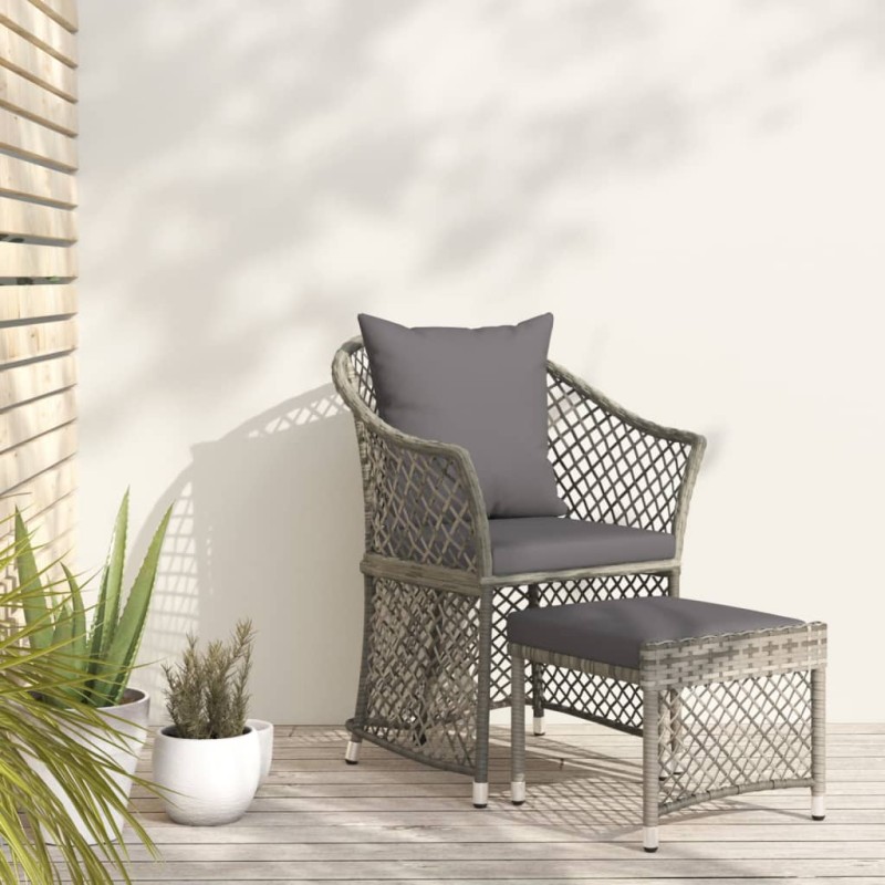 2-tlg. Garten-Lounge-Set mit Kissen Grau Poly Rattan 2-tlg. Garten-Lounge-Set mit Kissen Grau Poly Rattan