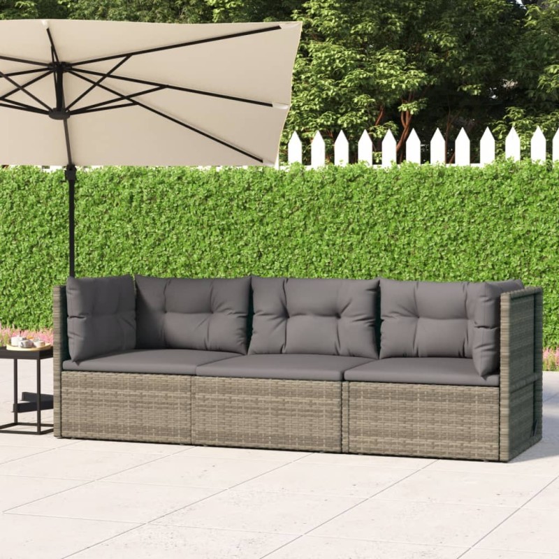 3-tlg. Garten-Lounge-Set mit Kissen Grau Poly Rattan 3-tlg. Garten-Lounge-Set mit Kissen Grau Poly Rattan