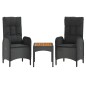 3-tlg. Garten-Lounge-Set mit Kissen Schwarz Poly Rattan 3-tlg. Garten-Lounge-Set mit Kissen Schwarz Poly Rattan