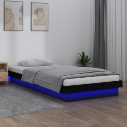 vidaXL Massivholzbett mit LEDs Schwarz 90x190 cm