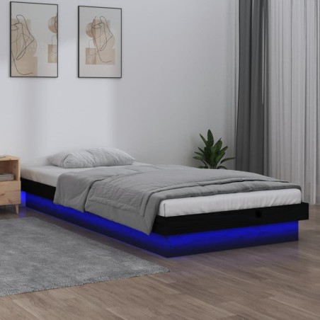 vidaXL Massivholzbett mit LEDs Schwarz 90x190 cm
