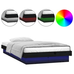vidaXL Massivholzbett mit LEDs Schwarz 90x190 cm
