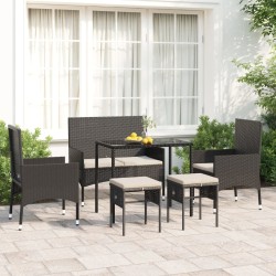 6-tlg. Garten-Lounge-Set mit Kissen Schwarz Poly Rattan