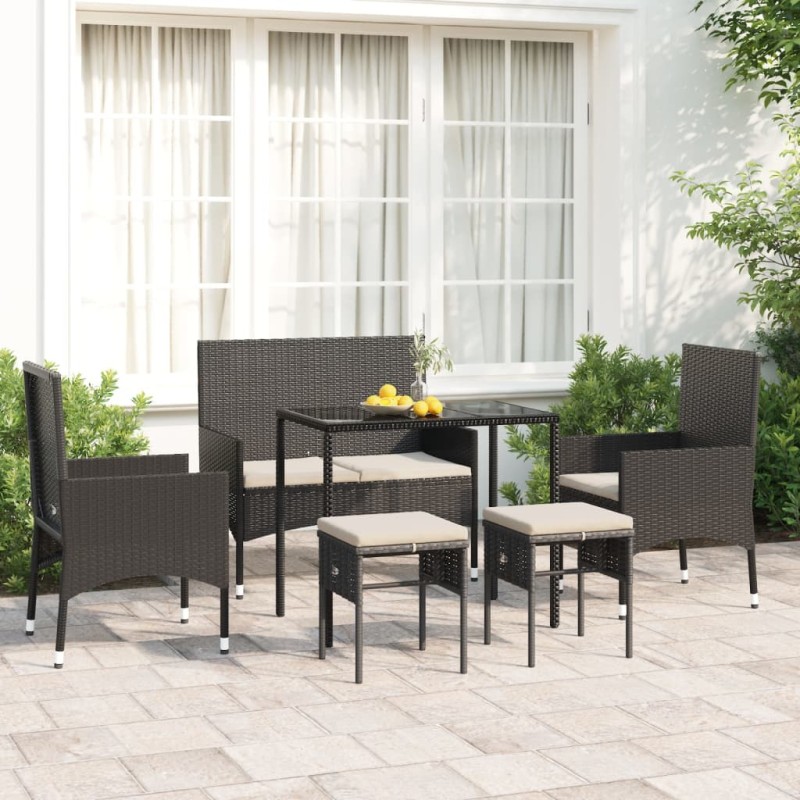 6-tlg. Garten-Lounge-Set mit Kissen Schwarz Poly Rattan 6-tlg. Garten-Lounge-Set mit Kissen Schwarz Poly Rattan