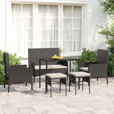 6-tlg. Garten-Lounge-Set mit Kissen Schwarz Poly Rattan