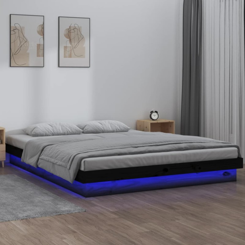 vidaXL Massivholzbett mit LEDs Schwarz 120x190 cm vidaXL Massivholzbett mit LEDs Schwarz 120x190 cm