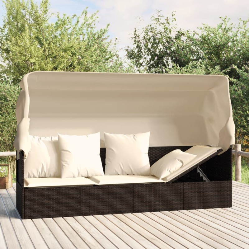 Outdoor-Loungebett mit Dach und Kissen Braun Poly Rattan Outdoor-Loungebett mit Dach und Kissen Braun Poly Rattan