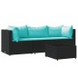 vidaXL 4-tlg. Garten-Lounge-Set mit Kissen Schwarz Poly Rattan vidaXL 4-tlg. Garten-Lounge-Set mit Kissen Schwarz Poly Rattan
