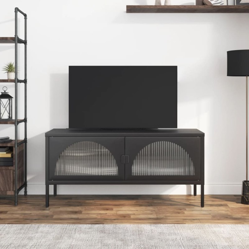vidaXL TV-Schrank Schwarz 105x35x50 cm Glas und Stahl vidaXL TV-Schrank Schwarz 105x35x50 cm Glas und Stahl