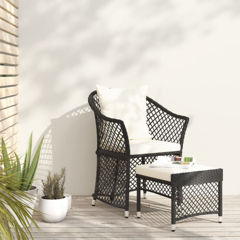 2-tlg. Garten-Lounge-Set mit Kissen Schwarz Poly Rattan 2-tlg. Garten-Lounge-Set mit Kissen Schwarz Poly Rattan