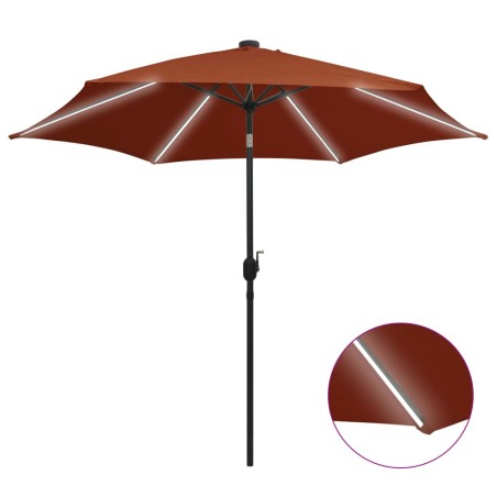 vidaXL Sonnenschirm mit LED-Leuchten Alu-Mast 300 cm Terracotta-Rot