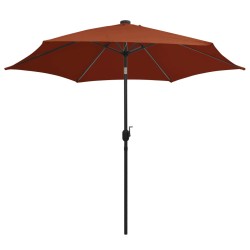 vidaXL Sonnenschirm mit LED-Leuchten Alu-Mast 300 cm Terracotta-Rot