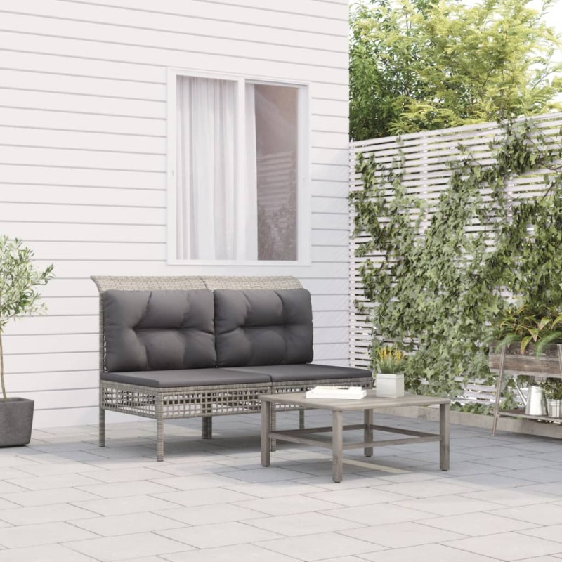Garten-Mittelsofas mit Kissen 2 Stk. Grau Poly Rattan Garten-Mittelsofas mit Kissen 2 Stk. Grau Poly Rattan