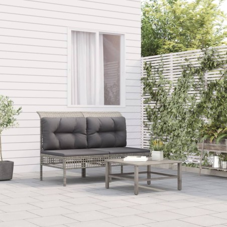 Garten-Mittelsofas mit Kissen 2 Stk. Grau Poly Rattan