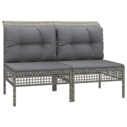Garten-Mittelsofas mit Kissen 2 Stk. Grau Poly Rattan