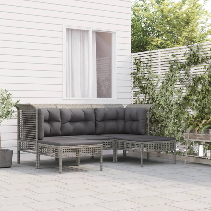 5-tlg. Garten-Lounge-Set mit Kissen Grau Poly Rattan 5-tlg. Garten-Lounge-Set mit Kissen Grau Poly Rattan