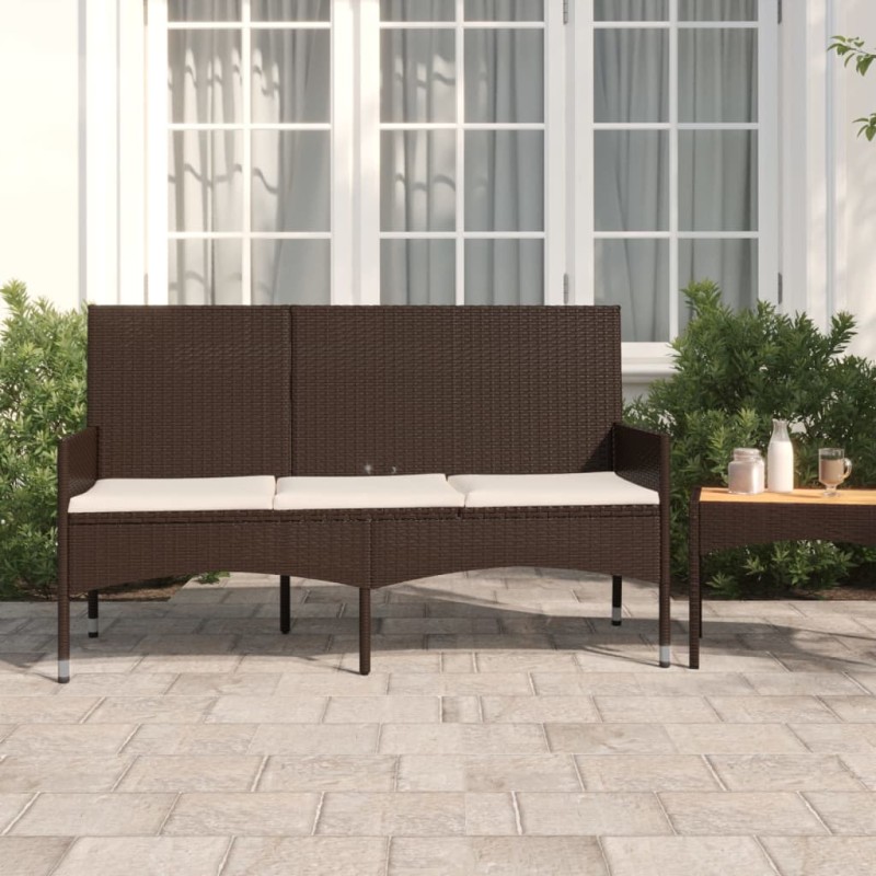 vidaXL Gartenbank 3-Sitzer mit Kissen Braun Poly Rattan vidaXL Gartenbank 3-Sitzer mit Kissen Braun Poly Rattan