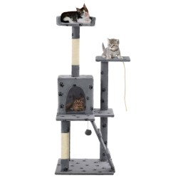 vidaXL Katzen-Kratzbaum Sisal 120 cm Grau Pfoten-Aufdruck