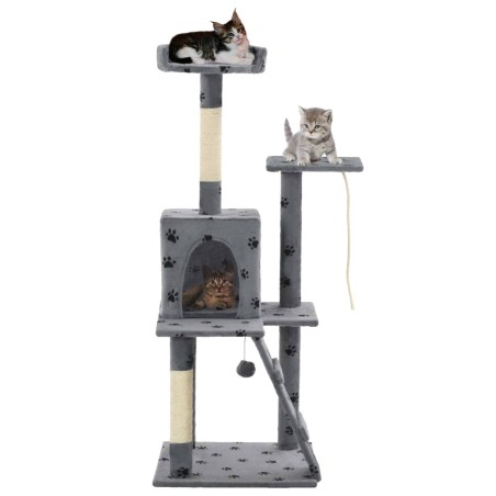 vidaXL Katzen-Kratzbaum Sisal 120 cm Grau Pfoten-Aufdruck