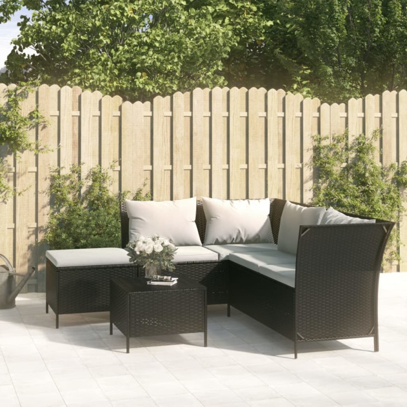 vidaXL 4-tlg. Garten-Lounge-Set mit Kissen Schwarz Poly Rattan vidaXL 4-tlg. Garten-Lounge-Set mit Kissen Schwarz Poly Rattan