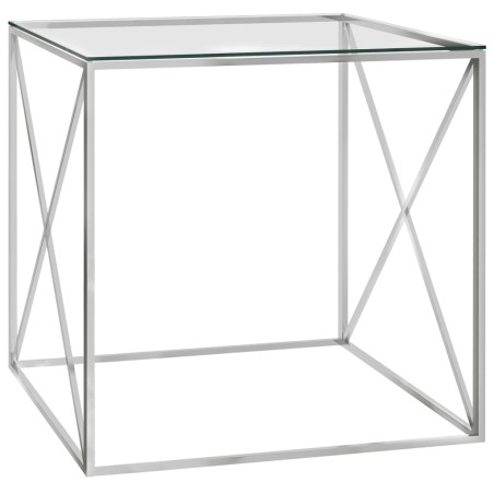 vidaXL Couchtisch Silbern 55x55x55 cm Edelstahl und Glas