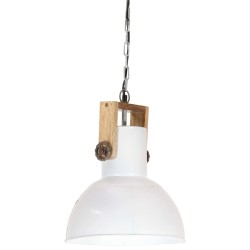 vidaXL Hängelampe Industriestil 25 W Weiß Rund Mangoholz 32 cm E27