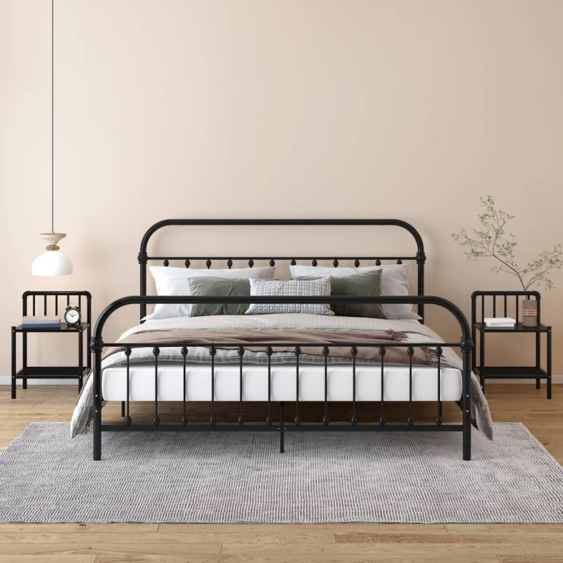vidaXL Nachttische 2 Stk. Schwarz Metall und Glas vidaXL Nachttische 2 Stk. Schwarz Metall und Glas