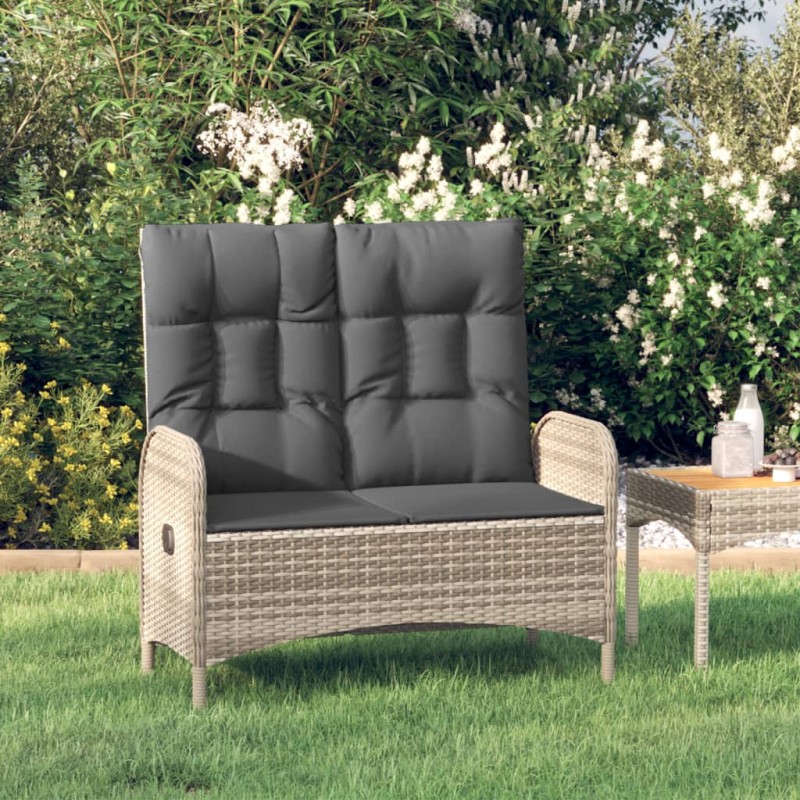 vidaXL Gartenbank mit Liegefunktion und Kissen 107 cm Poly Rattan Grau vidaXL Gartenbank mit Liegefunktion und Kissen 107 cm Poly Rattan Grau