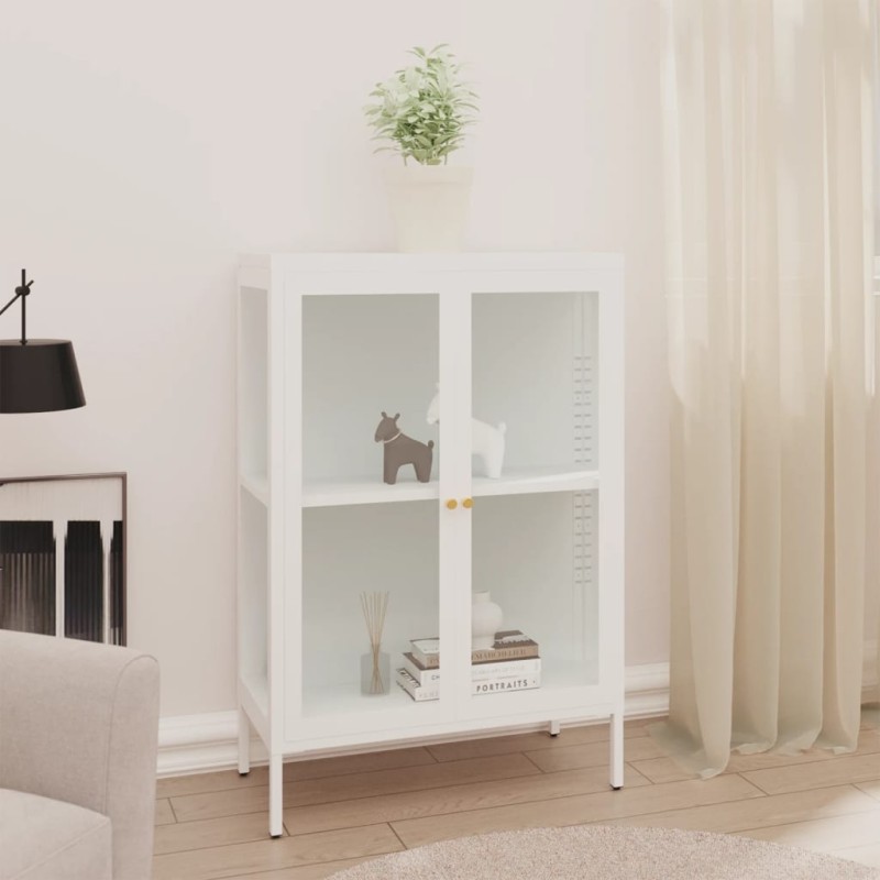 vidaXL Sideboard Weiß 75x35x105 cm Stahl und Glas vidaXL Sideboard Weiß 75x35x105 cm Stahl und Glas