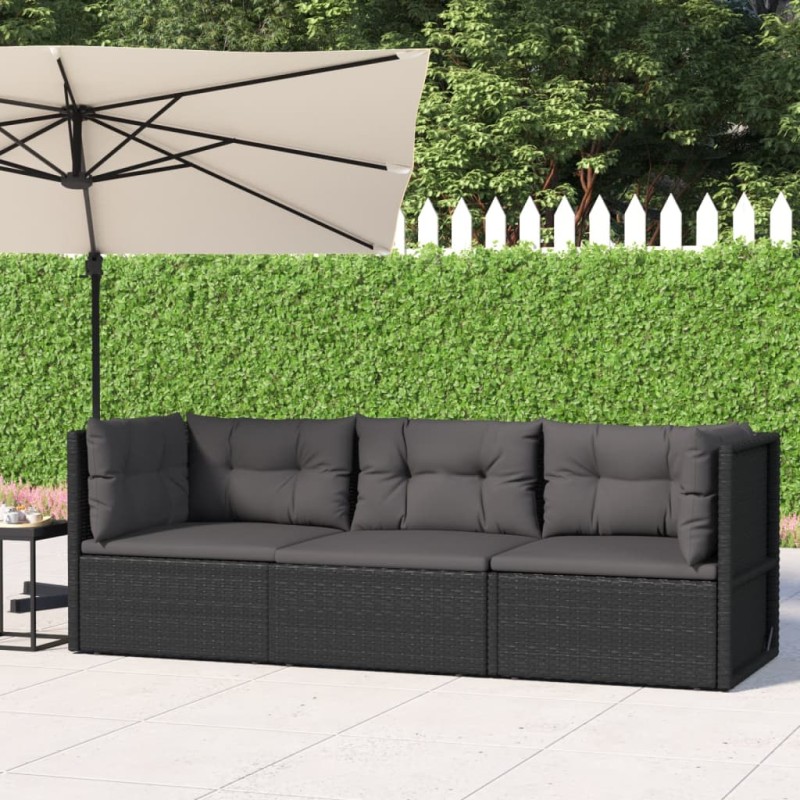 vidaXL 3-tlg. Garten-Lounge-Set mit Kissen Schwarz Poly Rattan vidaXL 3-tlg. Garten-Lounge-Set mit Kissen Schwarz Poly Rattan
