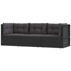 vidaXL 3-tlg. Garten-Lounge-Set mit Kissen Schwarz Poly Rattan