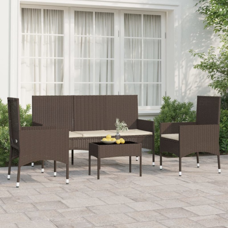 4-tlg. Garten-Lounge-Set mit Kissen Braun Poly Rattan 4-tlg. Garten-Lounge-Set mit Kissen Braun Poly Rattan