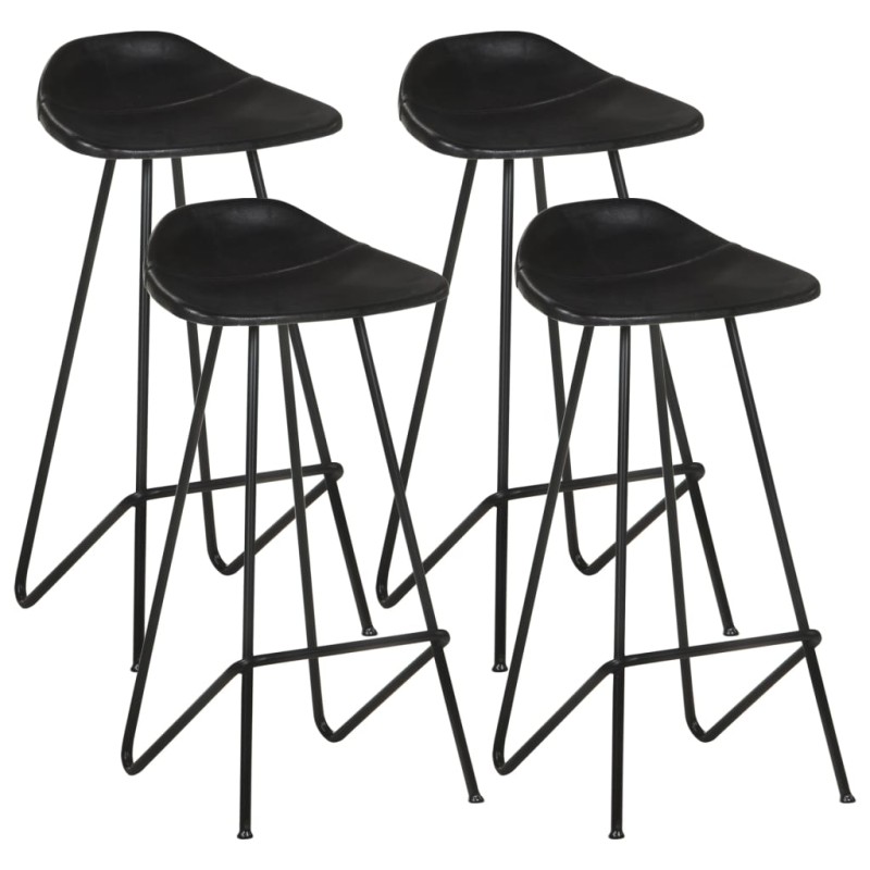 Barhocker 4 Stk. Schwarz Echtleder Barhocker 4 Stk. Schwarz Echtleder