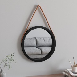 vidaXL Wandspiegel mit Riemen Schwarz Ø 45 cm
