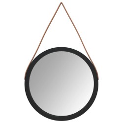 vidaXL Wandspiegel mit Riemen Schwarz Ø 45 cm