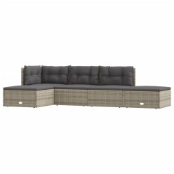 5-tlg. Garten-Lounge-Set mit Kissen Grau Poly Rattan