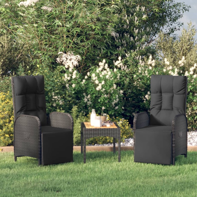 Garten-Relaxstühle 2 Stk. mit Tisch Schwarz Poly Rattan Garten-Relaxstühle 2 Stk. mit Tisch Schwarz Poly Rattan