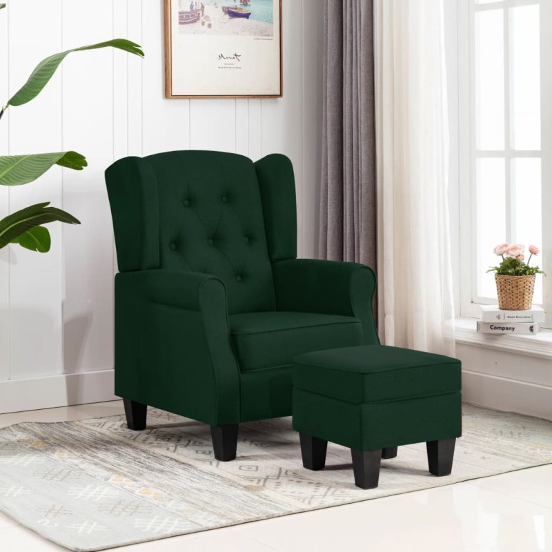 Sessel mit Fußhocker Dunkelgrün Stoff Sessel mit Fußhocker Dunkelgrün Stoff