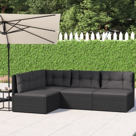 vidaXL 4-tlg. Garten-Lounge-Set mit Kissen Schwarz Poly Rattan